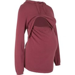 Sweter ciążowy i do karmienia, z kapturem bonprix bordowy. Czerwone swetry damskie bonprix, bez wzorów, bez rękawów, z kapturem. Za 89,99 zł.