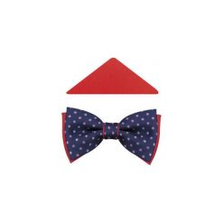 Granatowa mucha w czerwono-szare grochy z poszetką A25. Szare muszki męskie Modini Moda Męska, na co dzień, w grochy, z tkaniny, eleganckie. Za 49,50 zł.