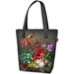 Torebka "Viva" ze wzorem - (S)34 x (W)38 x (G)9 cm. Czarne torebki klasyczne damskie Bertoni, z tkaniny. W wyprzedaży za 69,95 zł.