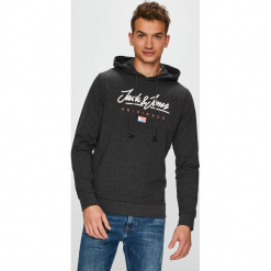 Jack & Jones - Bluza. Szare bluzy męskie Jack & Jones, xl, z nadrukiem, z bawełny, z kapturem, bez rękawów, z kapturem. W wyprzedaży za 69,90 zł.