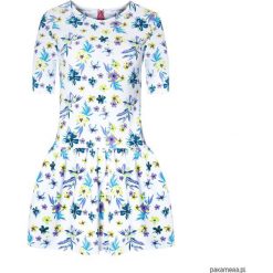 Sukienka z falbanką rozkloszowana kwiaty. Szare sukienki dziewczęce Pakamera, w kwiaty, eleganckie, bez rękawów, midi, rozkloszowane. Za 83,00 zł.