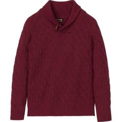 Sweter w warkocze z bawełny z recyclingu bonprix bordowy. Czerwone swetry męskie bonprix, s, bez wzorów, z bawełny, bez kołnierzyka, bez kaptura. Za 99,99 zł.