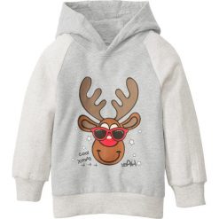 Bożonarodzeniowa bluza z kapturem bonprix naturalny melanż - szary melanż z nadrukiem. Białe bluzy dziewczęce bonprix, m, z nadrukiem, z kapturem. Za 37,99 zł.