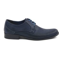 Półbuty męskie Łukbut. Niebieskie buty wizytowe męskie Łukbut, bez wzorów, ze skóry, wizytowe, bez zapięcia. Za 249,00 zł.