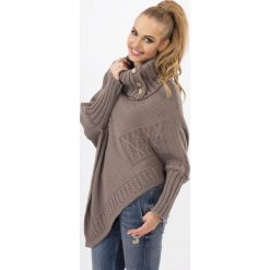 Cappuccino Sweter-Ponczo z Golfem z Ozdobnymi Guzikami. Szare poncza damskie Molly.pl, uniwersalny, bez wzorów, bez rękawów. Za 98,90 zł.