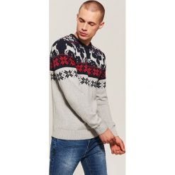 Swetry klasyczne męskie: Sweter ze skandynawskim motywem - Szary