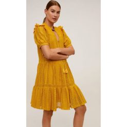 Mango - Sukienka Pasion. Żółte sukienki damskie Mango, na co dzień, s, bez wzorów, z bawełny, casualowe, bez kołnierzyka, z krótkim rękawem, krótkie, mini, rozkloszowane. Za 199,90 zł.