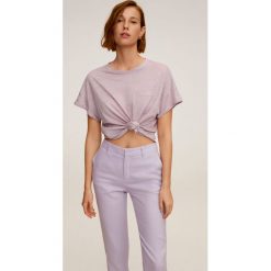 Mango - T-shirt Licrop. Białe bluzki damskie Mango, s, bez wzorów, ze lnu, z okrągłym kołnierzem. Za 69,90 zł.