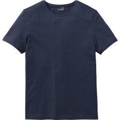 T-shirt ze stretchem Slim Fit bonprix ciemnoniebieski. Niebieskie t-shirty męskie bonprix, s, bez wzorów, z okrągłym kołnierzem. Za 29,99 zł.