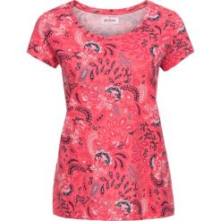 Shirt bawełniany z nadrukiem, krótki rękaw bonprix jasnoróżowy z nadrukiem. Różowe koszulki damskie bonprix, z nadrukiem, z bawełny, bez kołnierzyka, z krótkim rękawem. Za 37,99 zł.