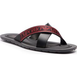 Klapki EMPORIO ARMANI - X4P079 XL293 A528 Black/Lava/Black. Czarne klapki męskie Emporio Armani, bez wzorów, ze skóry ekologicznej. Za 349,00 zł.