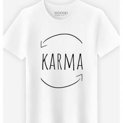 Koszulka "Karma" w kolorze białym. Białe koszulki męskie Wooop, xxl, z nadrukiem, z bawełny, z okrągłym kołnierzem, bez rękawów. W wyprzedaży za 59,95 zł.