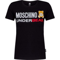 T-shirt MOSCHINO UNDERWEAR. Białe bluzki damskie Moschino Underwear, z nadrukiem, z bawełny, bez kołnierzyka, bez rękawów. Za 450,00 zł.