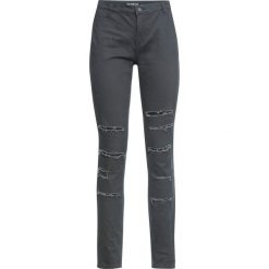 Spodnie SKINNY z wysoką talią i z przetarciami bonprix antracytowy. Szare spodnie damskie bonprix, bez wzorów. Za 99,99 zł.