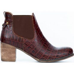 Sztyblety na obcasie z tłoczeniem - skóra naturalna - model 455 - kolor brązowo czarny krokodyl. Pomarańczowe botki damskie Zapato, na zimę, ze skóry, klasyczne, na wysokim obcasie, na obcasie, bez zapięcia. W wyprzedaży za 299,25 zł.