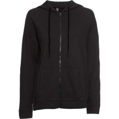 Bluza rozpinana z kapturem i aksamitnymi troczkami bonprix czarny. Czarne bluzy rozpinane damskie bonprix, z kapturem. Za 54,99 zł.