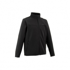 Kurtka Softshell trekkingowa Trek 100 WindWarm męska. Czarne kurtki męskie bomber QUECHUA, m, z elastanu, trekkingowe. Za 99,99 zł.