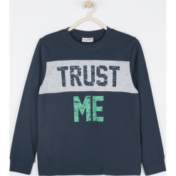 Koszulka. Niebieskie t-shirty chłopięce BELIEVE IN TODAY, z aplikacjami, z dzianiny, z długim rękawem. Za 39,90 zł.