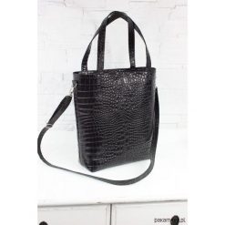 Shopper bag damskie: Skórzany Shopper Verona czarny krokodyl L/d