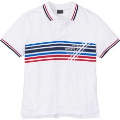 Shirt polo Slim Fit bonprix biały. Białe koszulki męskie bonprix, xl, w paski, polo, bez rękawów. Za 37,99 zł.