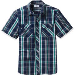 Koszula z krótkim rękawem bonprix niebieski dżins w kratę. Niebieskie koszule męskie bonprix, xl, bez wzorów, z kontrastowym kołnierzykiem, z krótkim rękawem. Za 74,99 zł.
