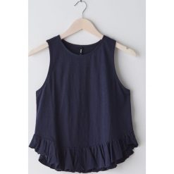 Crop top z falbanką - Granatowy. Niebieskie topy damskie Sinsay, s, bez wzorów, z falbankami. Za 19,99 zł.