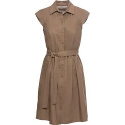 Sukienka z lnu z guzikami bonprix orzechowy. Pomarańczowe sukienki damskie bonprix, na lato, bez wzorów, bez kołnierzyka, bez rękawów, plisowane. Za 119,99 zł.