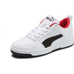 BUTY REBOUND. Czerwone trampki i tenisówki damskie Puma, bez wzorów, z gumy, bez zapięcia. Za 249,99 zł.