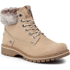 Trapery WRANGLER - Alaska WL92512A Cream 182. Brązowe trapery damskie Wrangler, ze skóry. W wyprzedaży za 319,00 zł.