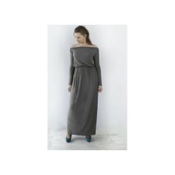 SUKIENKA LONG MAXI GRAFITOWA CIEMNA. Szare długie sukienki marki Meleksima, l, z materiału, z długim rękawem, oversize. Za 125,30 zł.