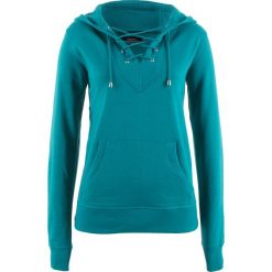 Bluzy damskie: Bluza z kapturem i sznurowaniem bonprix kobaltowo-turkusowy