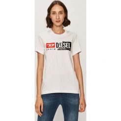 Diesel - T-shirt. Czarne bluzki damskie Diesel, s, z nadrukiem, z bawełny, casualowe, z okrągłym kołnierzem. Za 249,90 zł.