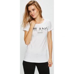 Liu Jo - Top. Szare topy damskie Liu Jo, m, z nadrukiem, z bawełny, z okrągłym kołnierzem. Za 269,90 zł.