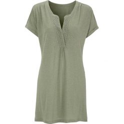 Cellbes Dżersejowa tunika z mieszanki lnianej jasne khaki female zielony 58/60. Zielone tuniki damskie Cellbes, na co dzień, bez wzorów, z tkaniny, eleganckie, bez kołnierzyka, z krótkim rękawem. Za 179,00 zł.