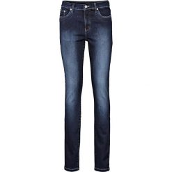 Dżinsy wyszczuplające SKINNY bonprix ciemny denim. Niebieskie jeansy damskie marki House, z jeansu. Za 159,99 zł.
