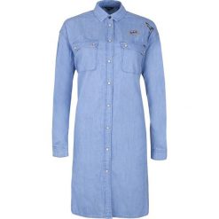 Koszula Pepe Jeans Monica Haha. Niebieskie koszule damskie Pepe Jeans, bez wzorów, z jeansu, bez kołnierzyka, z długim rękawem. Za 219,00 zł.