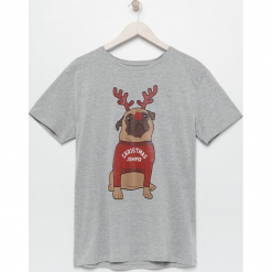 Męski t-shirt z mopsem - Jasny szar. Szare t-shirty męskie marki Sinsay, l. Za 29,99 zł.