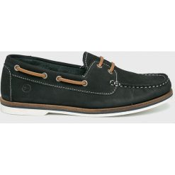 Tamaris - Mokasyny. Niebieskie mokasyny damskie marki Tamaris, ze skóry, na obcasie. Za 249,90 zł.
