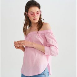 Bluzka hiszpanka z bawełny organicznej - Różowy. Różowe bluzki damskie marki Reserved, bez wzorów, z bawełny, bez kołnierzyka, bez rękawów. Za 69,99 zł.