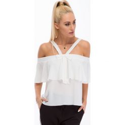 Bluzki damskie: Kremowa bluzka z kokardą 8504