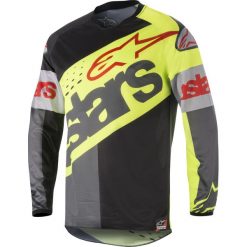 Koszulka off road ALPINESTARS MX RACER FLAGSHIP kolor czarny/fluorescencyjny/szary/żółty, rozmiar M. Szare koszulki męskie ALPINESTARS MX, m, bez wzorów, z mikrofibry, bez kołnierzyka, bez rękawów. W wyprzedaży za 99,00 zł.