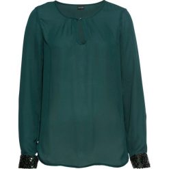 Bluzka zakładana przez głowę bonprix głęboki zielony. Zielone t-shirty damskie bonprix, bez wzorów, eleganckie, bez kołnierzyka. Za 44,99 zł.