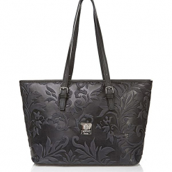 Skórzana torebka w kolorze czarnym - 42 x 26 x 16 cm. Czarne torebki klasyczne damskie I MEDICI FIRENZE, z materiału. W wyprzedaży za 434,95 zł.