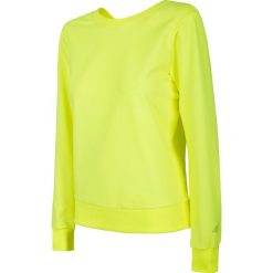 Bluza damska V-neck BLD703 - żółty neon. Żółte bluzy damskie 4f, bez wzorów, z dzianiny, bez rękawów, bez kaptura. Za 99,99 zł.