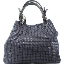 Skórzana torebka w kolorze granatowym - 34 x 29 x 18 cm. Niebieskie torebki klasyczne damskie ORE10, w paski, ze skóry. W wyprzedaży za 219,95 zł.