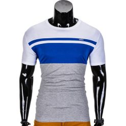 T-shirt męski bez nadruku S844 - niebieski/szary. Szare t-shirty męskie Ombre Clothing, s, z nadrukiem, eleganckie, bez kołnierzyka. Za 29,00 zł.