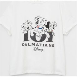 Mango Kids - T-shirt dziecięcy Pongo 110-164 cm. Białe bluzki dziewczęce Mango Kids, z nadrukiem, z bawełny, z okrągłym kołnierzem, z krótkim rękawem, krótkie, bez kaptura. Za 59,90 zł.