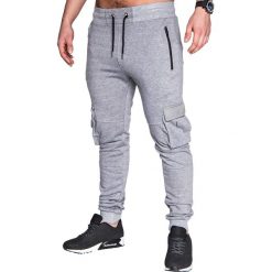 SPODNIE MĘSKIE DRESOWE P429 - SZARE. Szare spodnie dresowe męskie Ombre Clothing, z bawełny. Za 35,00 zł.