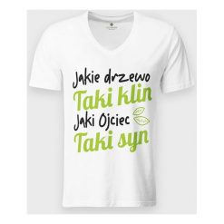 Koszulka męska v-neck Jaki ojciec taki syn. Koszulki męskie MegaKoszulki, m, bez wzorów, z bawełny, klasyczne, bez kołnierzyka, bez rękawów. Za 54,90 zł.