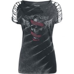 Rock Rebel by EMP Shreds Koszulka damska szary. Szare bluzki z odkrytymi ramionami marki Rock Rebel by EMP, l, z nadrukiem, z okrągłym kołnierzem. Za 99,90 zł.